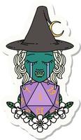 crying half orc witch with natural one D20 dice roll sticker vector