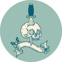 icon with banner of a skull and dagger vector