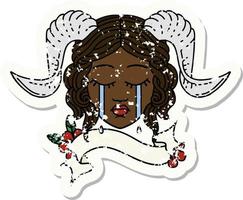 crying tiefling character face with scroll banner illustration vector