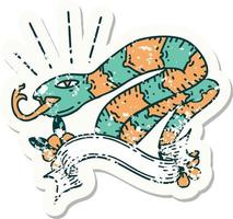 grunge sticker of tattoo style hissing snake vector