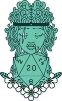 orc barbarian with natural twenty dice roll illustration vector