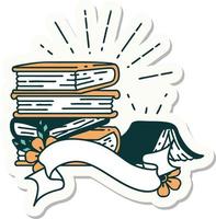 sticker of tattoo style stack of books vector