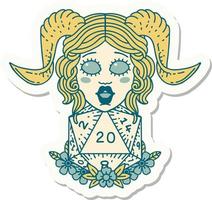 tiefling with natural twenty dice roll sticker vector