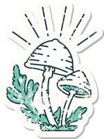 grunge sticker of tattoo style mushrooms vector