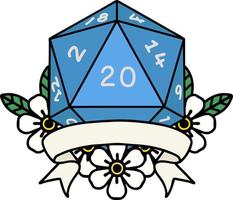 natural 20 critical hit D20 dice roll illustration vector