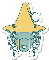 crying elf mage character face sticker vector