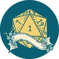 natural one d20 dice roll illustration vector