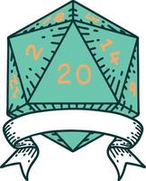 natural 20 critical hit D20 dice roll illustration vector