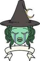 crying half orc witch character face illustration vector