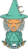 crying elf witch with natural one D20 roll illustration vector