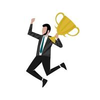 business people win by bringing trophies vector