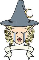 crying elf mage character face wiht banner illustration vector