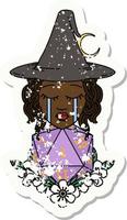 crying human witch with natural one D20 dice roll illustration vector