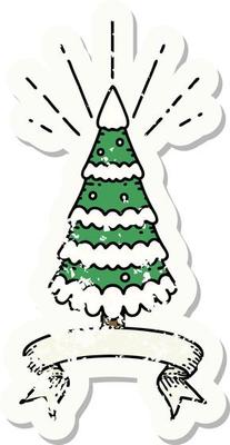 grunge sticker of tattoo style snow covered pine tree
