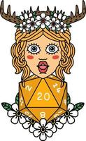 human druid with natural twenty dice roll illustration vector