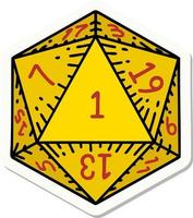 natural 1 D20 dice roll sticker vector