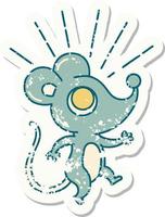 grunge sticker of tattoo style mouse character vector