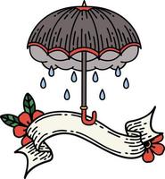 tattoo with banner of an umbrella and storm cloud vector