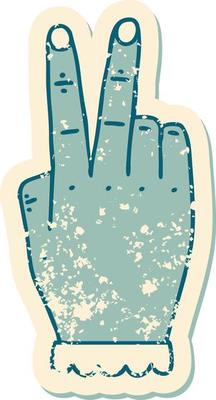 hand raising two fingers gesture grunge sticker