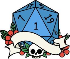 natural one d20 dice roll illustration vector