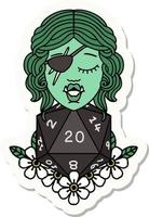 half orc rogue with natural twenty dice roll sticker vector