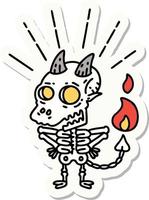 sticker of tattoo style skeleton demon character vector