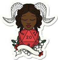 tiefling with natural twenty dice roll sticker vector