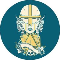 crying elf fighter character face with natural one D20 roll illustration vector