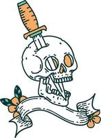 tattoo with banner of a skull and dagger vector