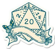natural twenty D20 dice roll sticker vector