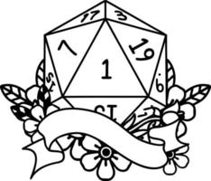 natural one d20 dice roll illustration vector