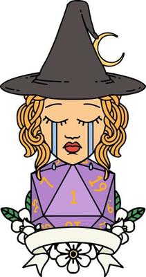 crying human witch with natural one roll illustration