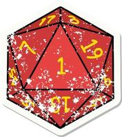 natural 1 D20 dice roll grunge sticker vector