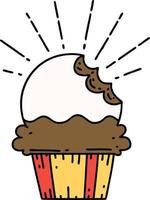 traditional tattoo style cupcake with missing bite vector