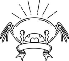 banner with black line work tattoo style crying spider vector