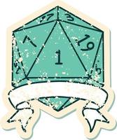 natural one d20 dice roll illustration vector