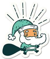 sticker of tattoo style santa claus christmas character with sack vector