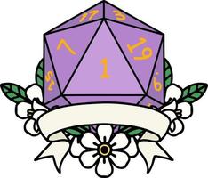 natural one d20 dice roll illustration vector