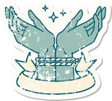 grunge sticker with banner of a pair of tied hands vector