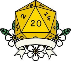 natural 20 critical hit D20 dice roll illustration vector