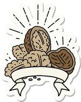 sticker of tattoo style walnuts with shell vector