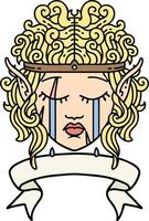 crying elf barbarian character face with banner illustration vector