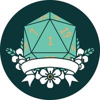natural one d20 dice roll icon vector
