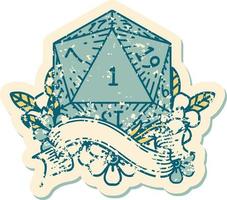 natural one d20 dice roll illustration vector