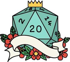 natural twenty D20 dice roll illustration vector