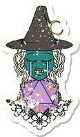 crying half orc witch with natural one D20 dice roll illustration vector