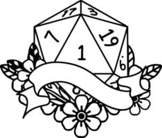 natural one d20 dice roll illustration vector