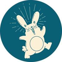 icon of tattoo style prancing rabbit vector
