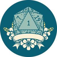 natural one d20 dice roll illustration vector