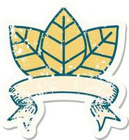 grunge sticker with banner of a leaf vector